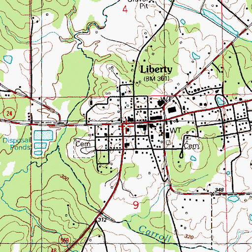 Topographic Map of Amite County Courthouse, MS