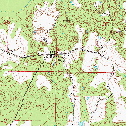 Topographic Map of Bethel Cemetery, MS