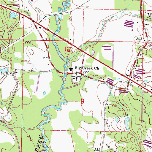 Topographic Map of Big Creek Cemetery, MS