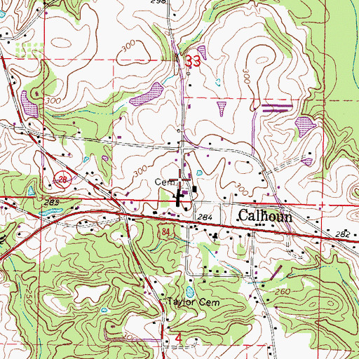 Topographic Map of Calhoun Cemetery, MS