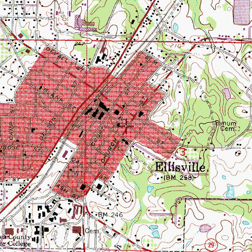 Topographic Map of Ellisville Municipal Hospital, MS