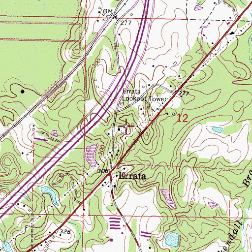 Topographic Map of Erratta Cemetery, MS