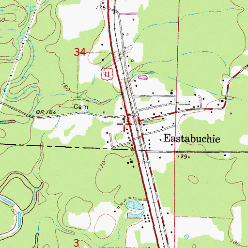 Topographic Map of Estabutchie School (historical), MS