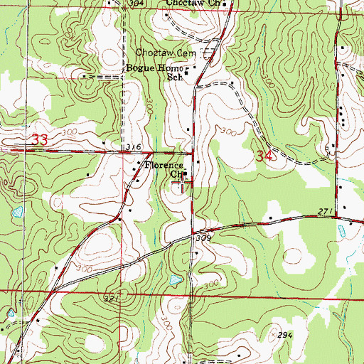 Topographic Map of Florence Cemetery, MS