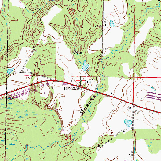 Topographic Map of Hebron Lodge Cemetery, MS