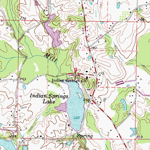 Topographic Map of Indian Springs Cemetery, MS