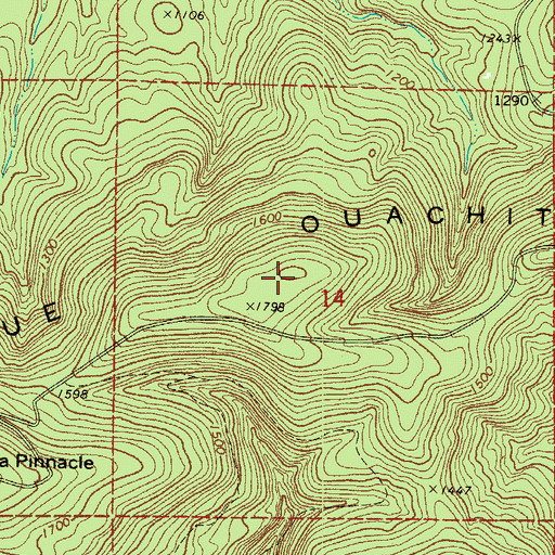 Topographic Map of Blue Ouachita Mountain, AR