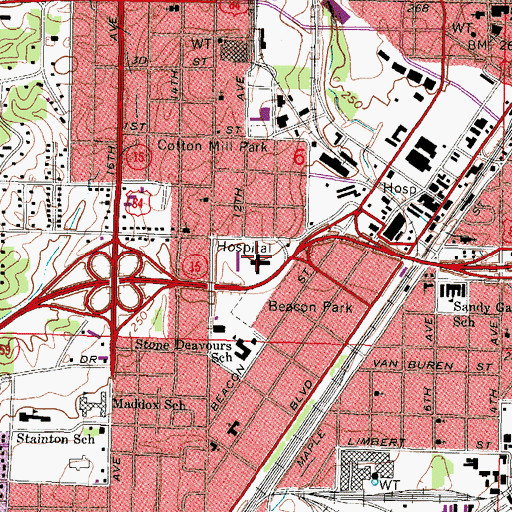 Topographic Map of South Central Regional Medical Center, MS