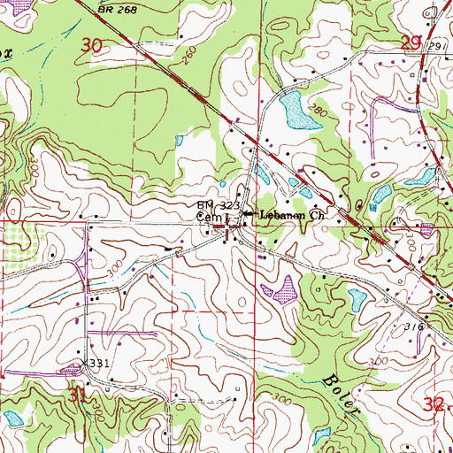 Topographic Map of Lebanon Cemetery, MS