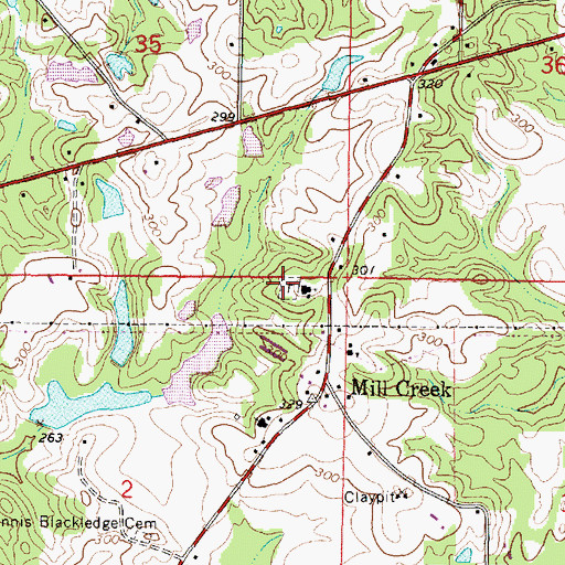 Topographic Map of Mill Creek Cemetery, MS