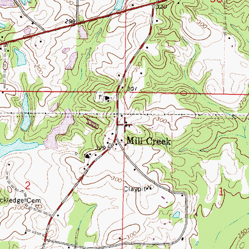 Topographic Map of Mill Creek School, MS