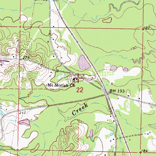 Topographic Map of Mount Moriah School (historical), MS