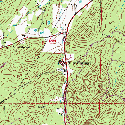 Topographic Map of Blue Springs, AR