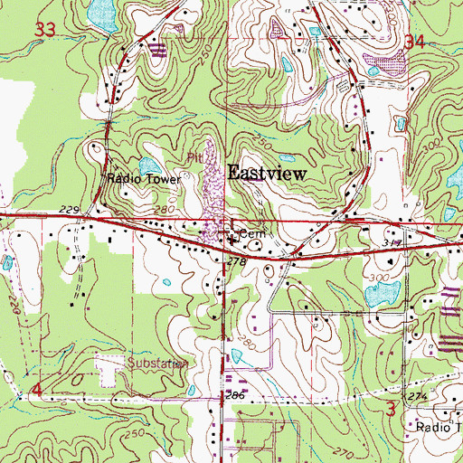 Topographic Map of Mount Oral Cemetery, MS