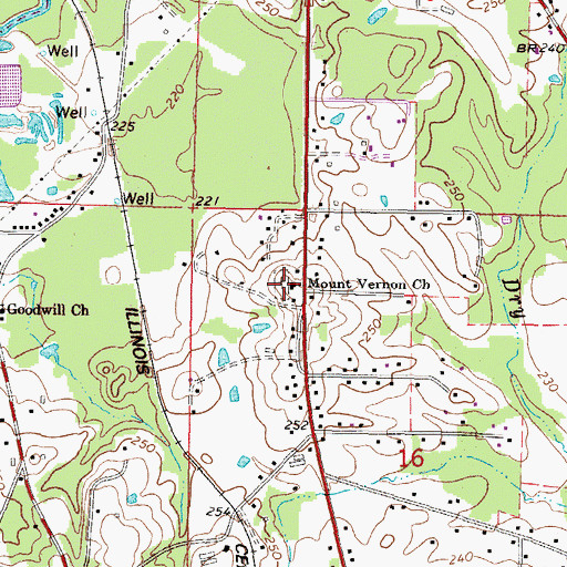 Topographic Map of Mount Vernon Cemetery, MS