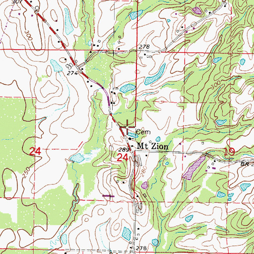 Topographic Map of Mount Zion Cemetery, MS