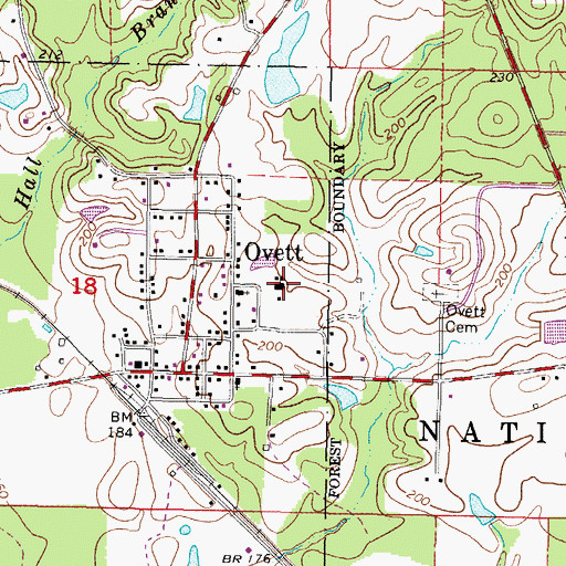 Topographic Map of Ovett School, MS