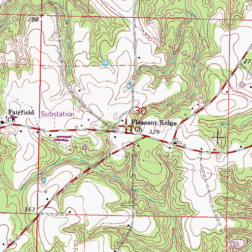 Topographic Map of Pleasant Ridge School (historical), MS