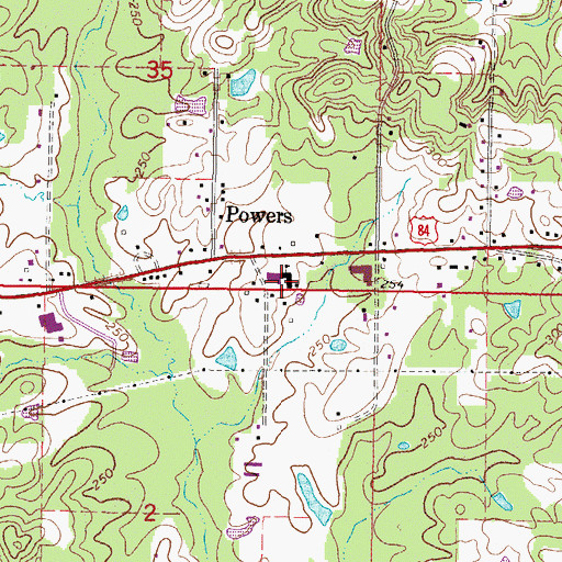 Topographic Map of Powers Elementary School, MS