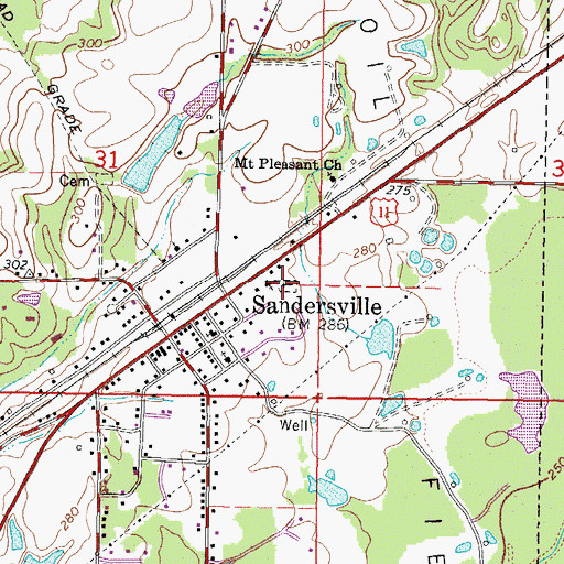 Topographic Map of Sandersville Cemetery, MS