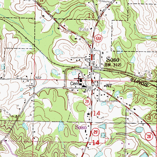 Topographic Map of Soso Elementary School, MS
