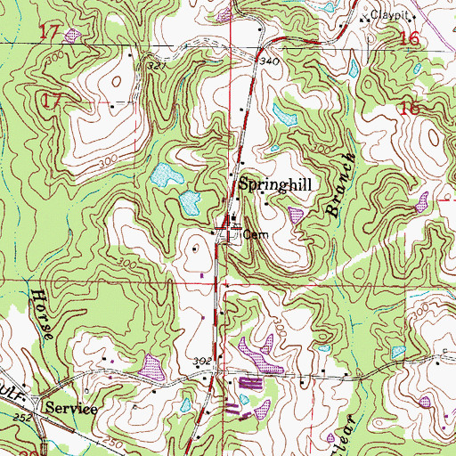 Topographic Map of Spring Hill Cemetery, MS