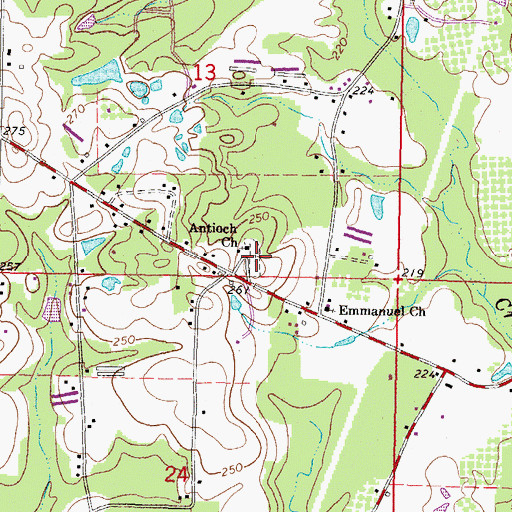 Topographic Map of Antioch Cemetery, MS