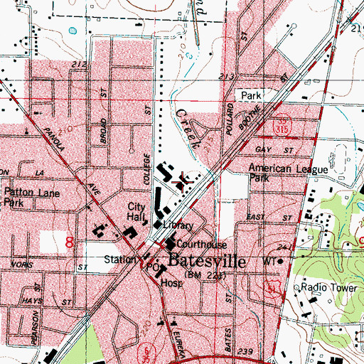 Topographic Map of Batesville Elementary School, MS