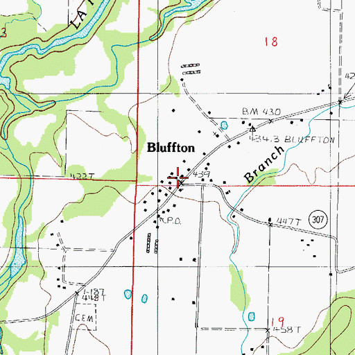 Topographic Map of Bluffton, AR