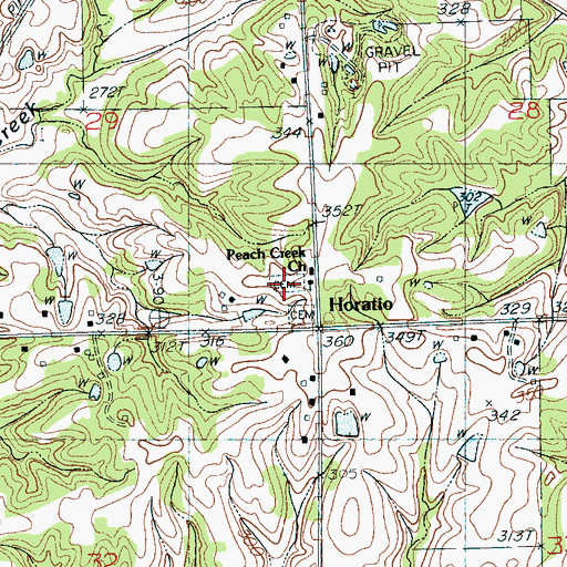 Topographic Map of Peach Creek Cemetery, MS
