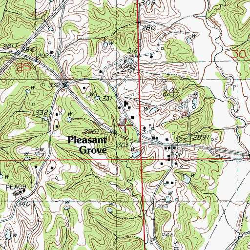 Topographic Map of Pleasant Grove Cemetery, MS