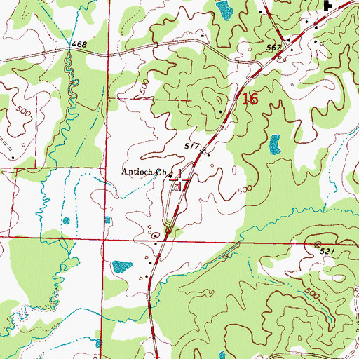 Topographic Map of Antioch Cemetery, MS