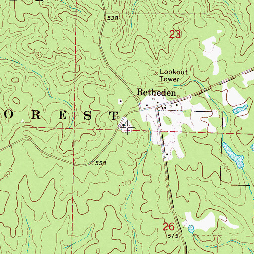Topographic Map of Betheden Cemetery, MS
