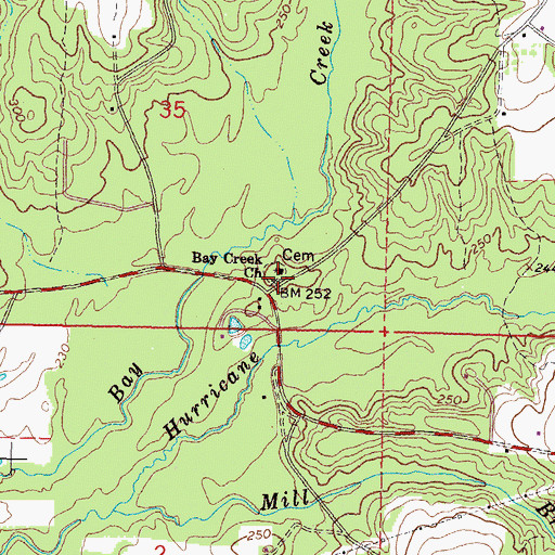 Topographic Map of Bay Creek Cemetery, MS