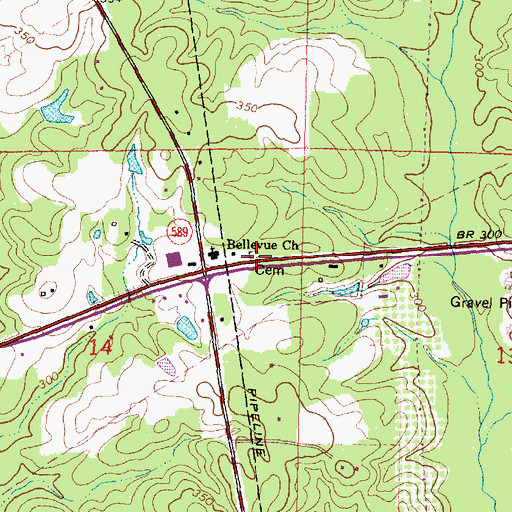 Topographic Map of Bellvue Cemetery, MS
