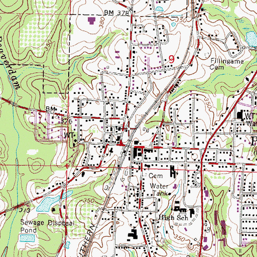 Topographic Map of Bennetts Memorial Park, MS