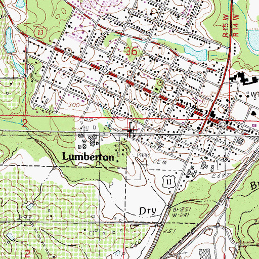 Topographic Map of Lumberton Citizens Hospital (historical), MS