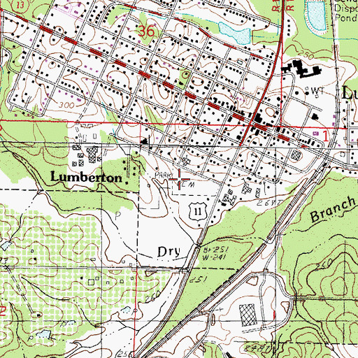 Topographic Map of Lumberton City Cemetery, MS
