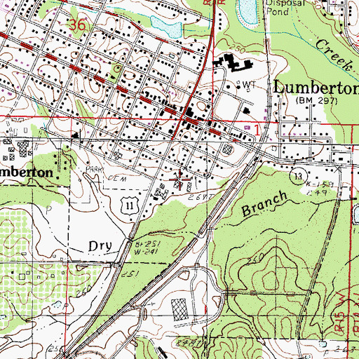 Topographic Map of Lumberton High School, MS