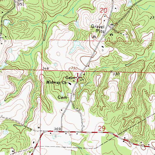 Topographic Map of Midway Cemetery Number One, MS