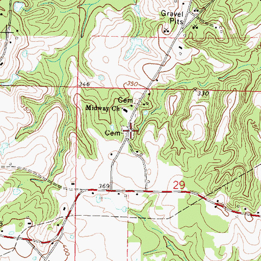 Topographic Map of Midway Cemetery Number Two, MS