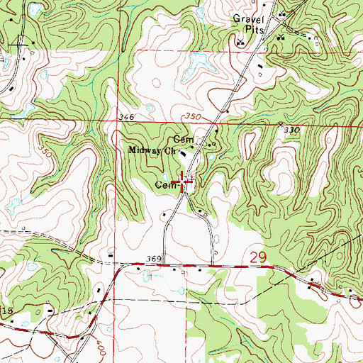 Topographic Map of Midway Cemetery Number Three, MS