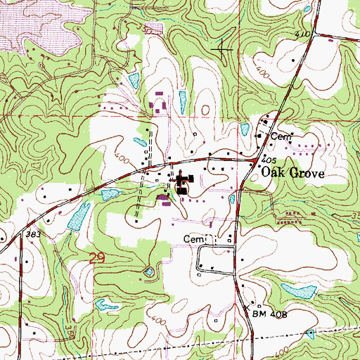Topographic Map of Oak Grove Attendance Center, MS