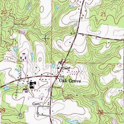 Topographic Map of Oak Grove Cemetery, MS