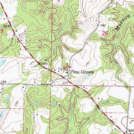 Topographic Map of Pine Grove Cemetery, MS