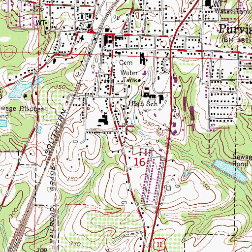 Topographic Map of Purvis Cemetery, MS