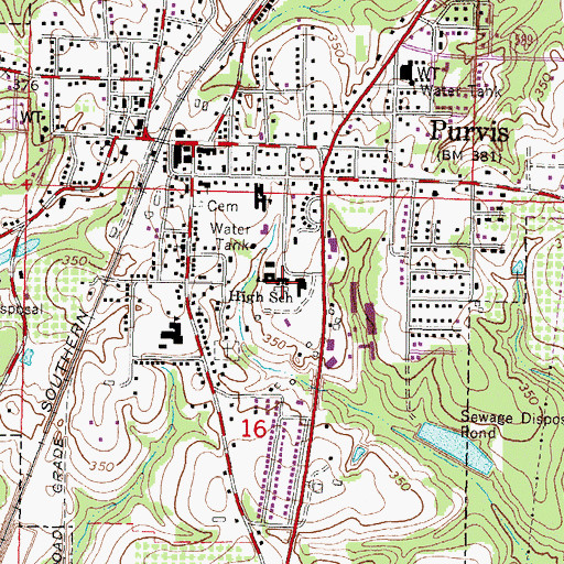 Topographic Map of Purvis High School, MS