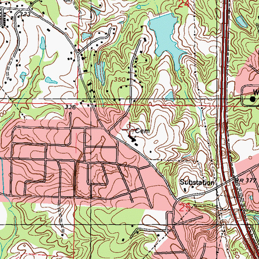 Topographic Map of Richburg Cemetery, MS