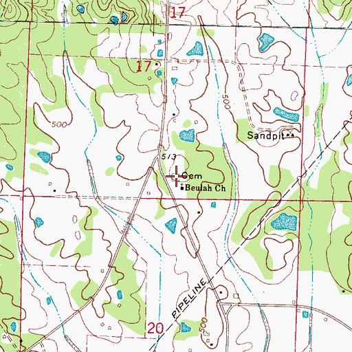 Topographic Map of Beulah Cemetery, MS