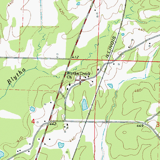 Topographic Map of Blythe Creek Cemetery, MS